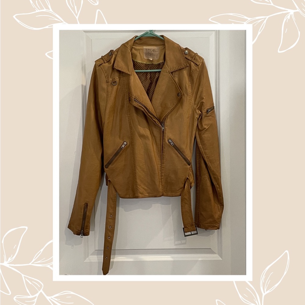 Thread & Supply Cognac Faux Leather Moto Jacket